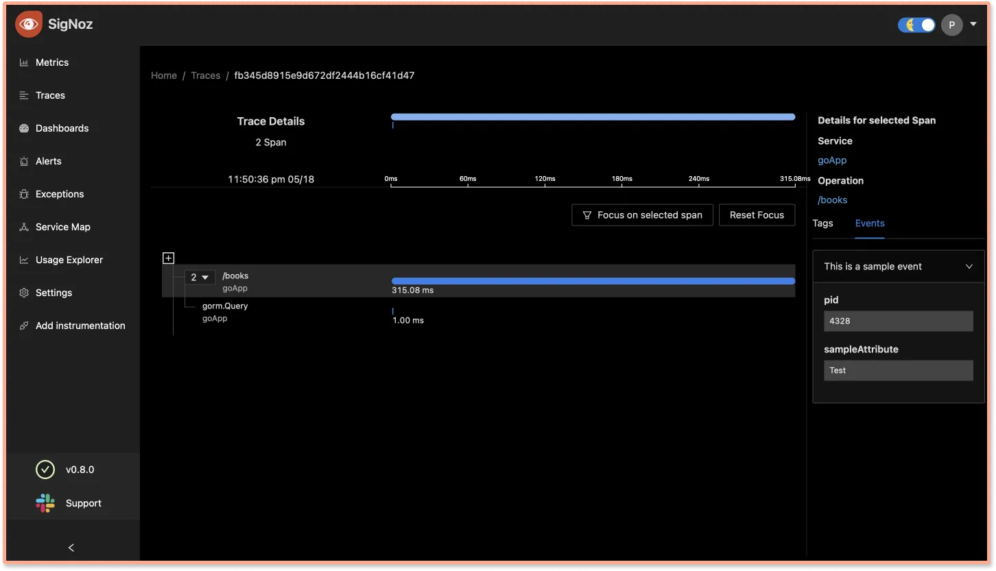 Custom Events on SigNoz Dashboard