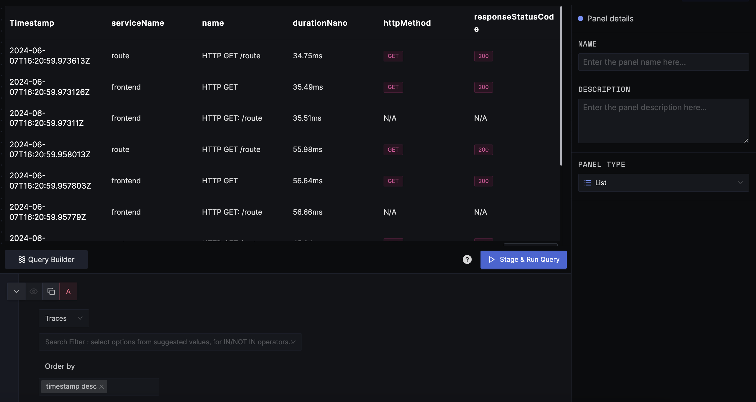 List chart for spans