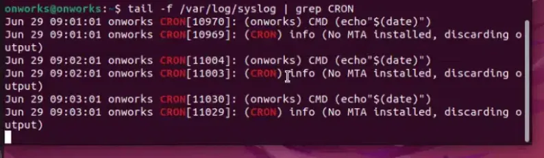 Latest cronjob log entries - Ubuntu